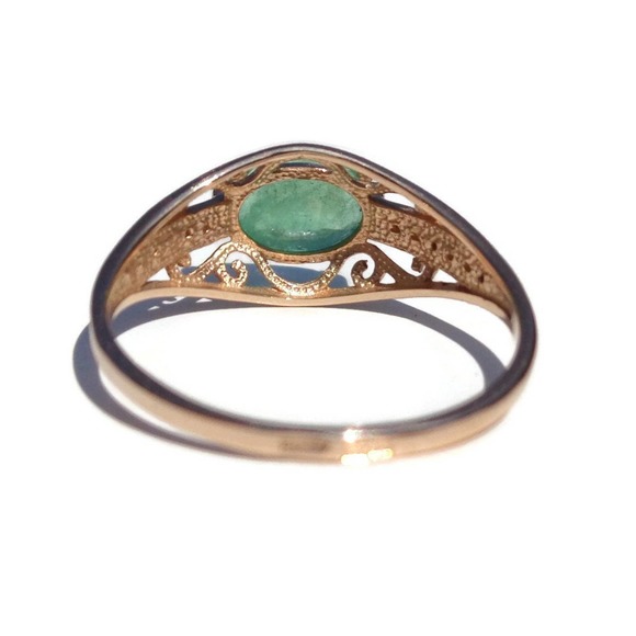 14K Rose Gold Emerald Ring, Natural Green Emerald Gemstone Ring Size 7.5 1.15ct - Picture 6 of 9
